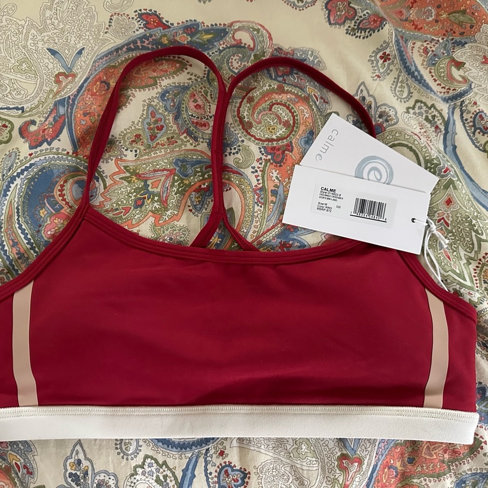 Johnny Was CALME ENDURANCE Women's Red Sports Bra NEW WITH TAGS MEDIUM